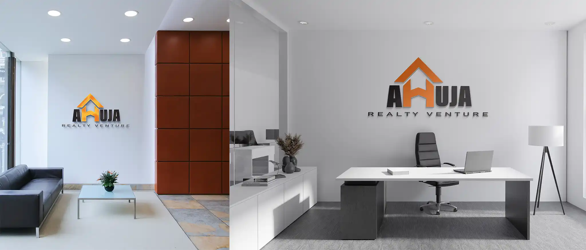 ahuja reality venture logo interior mockup
