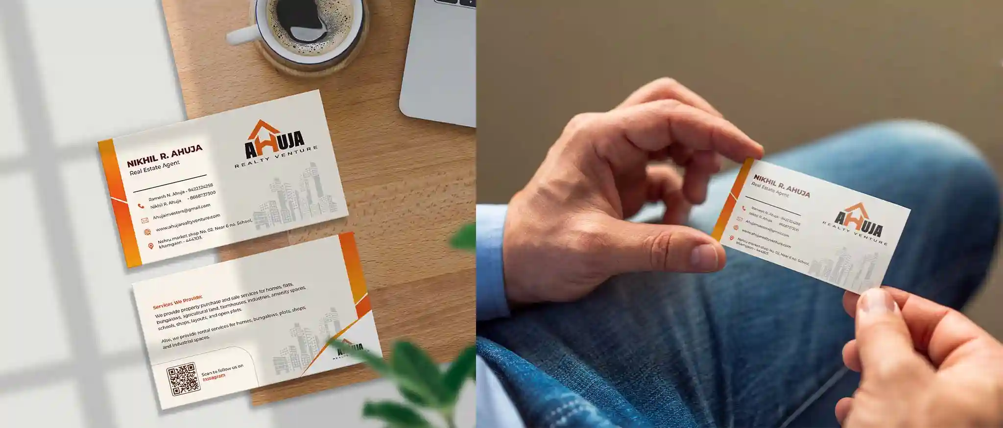 ahuja reality venture logo visiting card mockup